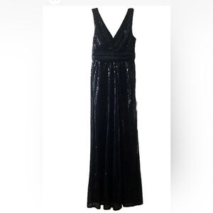 Maniju Navy Squinted Maxi V Neck Dress Size M